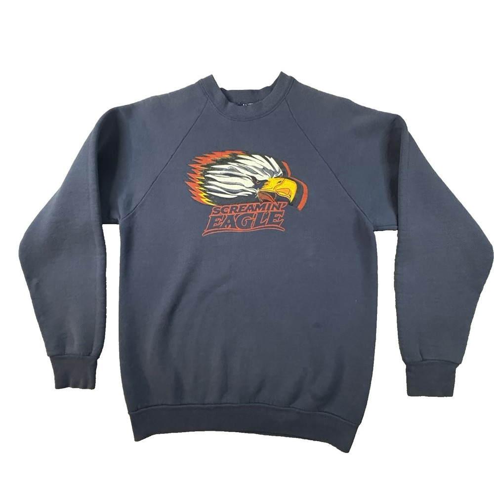 VTG Fruit of‎ the Loom Men's L Navy 80's Screamin Eagle Sweatshirt Graphic USA